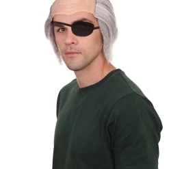 HPO Mens Grey Bald Cap Wig With Eye Patch | Cosplay Halloween Wig Men's