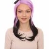 HPO Women's Womens Purple Black Cheerleader Wig | Party Ready Fancy Cosplay Halloween Wig | Premium Breathable Capless Cap