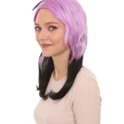 HPO Women's Womens Purple Black Cheerleader Wig | Party Ready Fancy Cosplay Halloween Wig | Premium Breathable Capless Cap