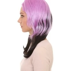 HPO Women's Womens Purple Black Cheerleader Wig | Party Ready Fancy Cosplay Halloween Wig | Premium Breathable Capless Cap