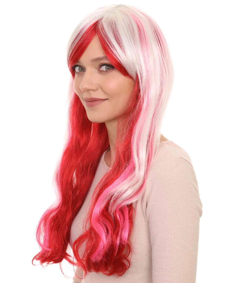 HPO Womens Fashion Lady Cosplay Long Curly Wavy Wig | White & Red Party Wigs | Premium Breathable Capless Cap 2 HPO Womens Fashion Lady Cosplay Long Curly Wavy Wig | White & Red Party Wigs | Premium Breathable Capless Cap
