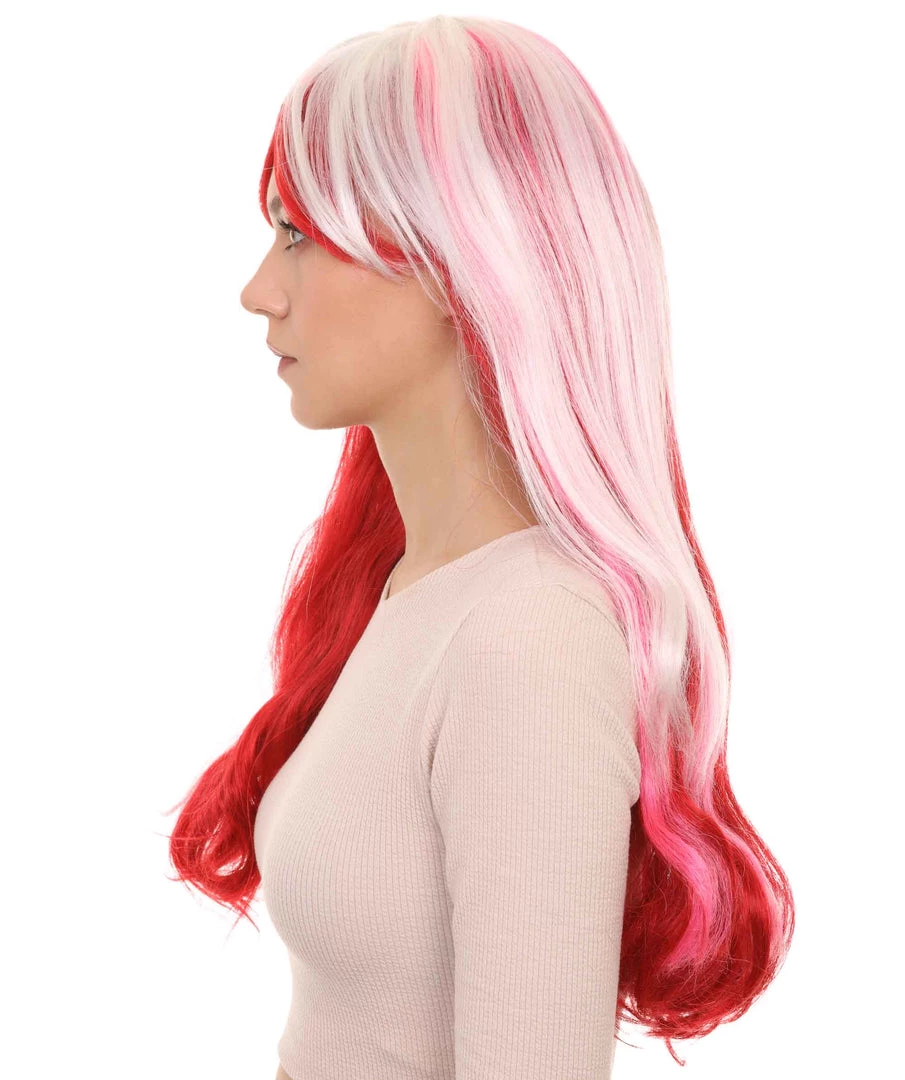 HPO Womens Fashion Lady Cosplay Long Curly Wavy Wig | White & Red Party Wigs | Premium Breathable Capless Cap 3 HPO Womens Fashion Lady Cosplay Long Curly Wavy Wig | White & Red Party Wigs | Premium Breathable Capless Cap