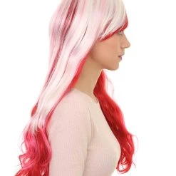 HPO Womens Fashion Lady Cosplay Long Curly Wavy Wig | White & Red Party Wigs | Premium Breathable Capless Cap 13 HPO Womens Fashion Lady Cosplay Long Curly Wavy Wig | White & Red Party Wigs | Premium Breathable Capless Cap