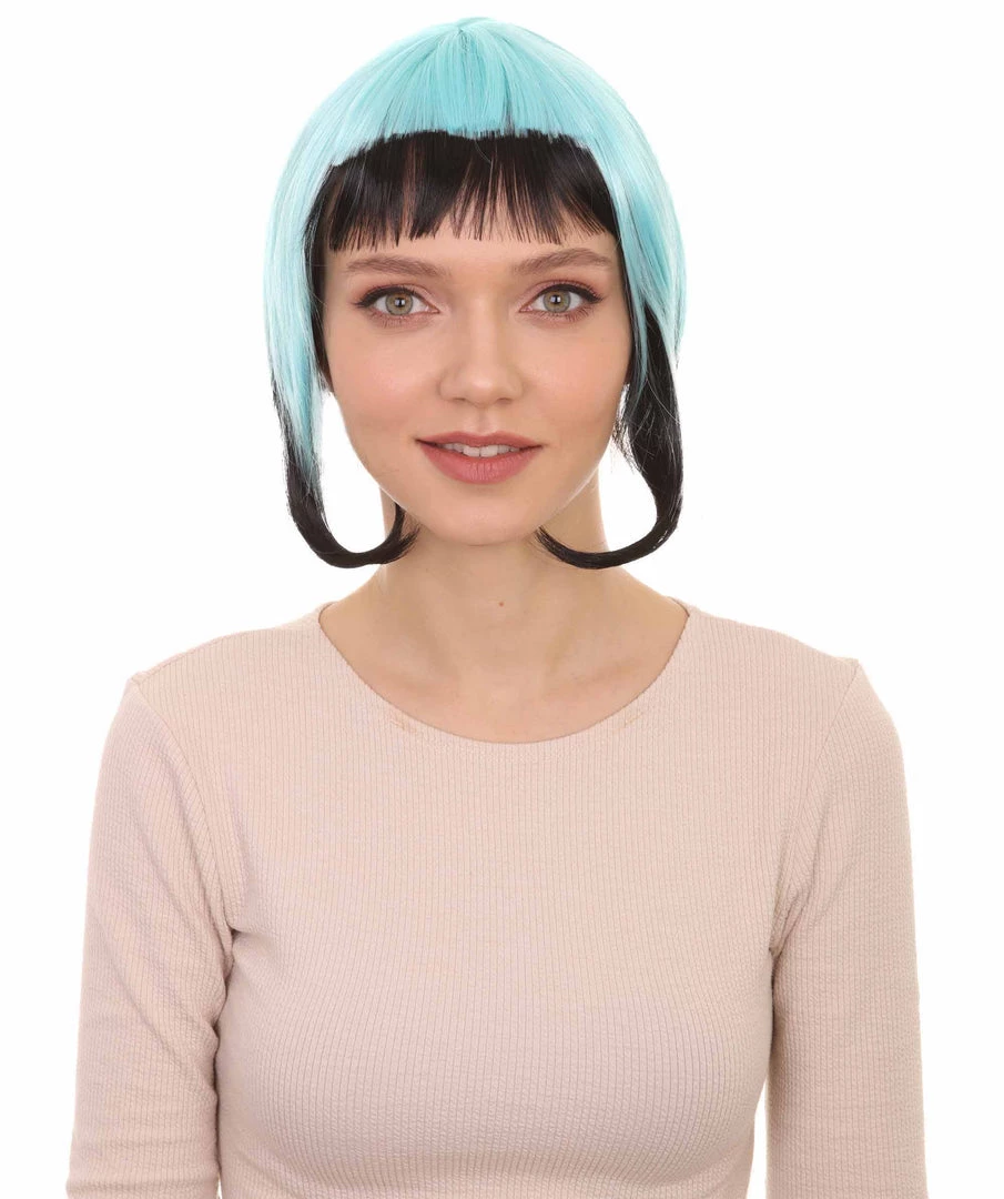 HPO Horror Blue Black Womens Wig | Gothic Black Sky Blue Fancy Halloween Wig | Premium Breathable Capless Cap Men's 1 HPO Horror Blue Black Womens Wig | Gothic Black Sky Blue Fancy Halloween Wig | Premium Breathable Capless Cap Men's