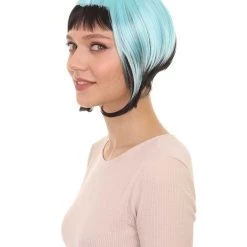 HPO Horror Blue Black Womens Wig | Gothic Black Sky Blue Fancy Halloween Wig | Premium Breathable Capless Cap Men's