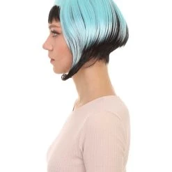 HPO Horror Blue Black Womens Wig | Gothic Black Sky Blue Fancy Halloween Wig | Premium Breathable Capless Cap Men's 11 HPO Horror Blue Black Womens Wig | Gothic Black Sky Blue Fancy Halloween Wig | Premium Breathable Capless Cap Men's