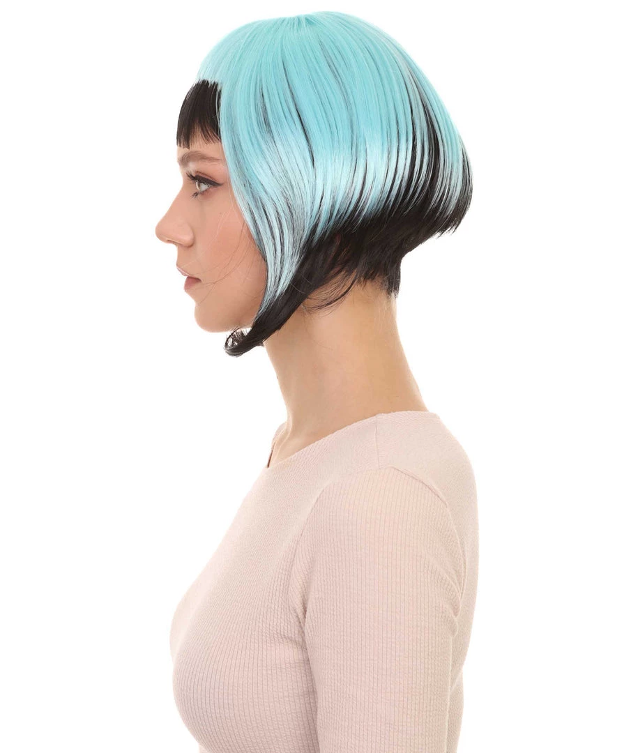 HPO Horror Blue Black Womens Wig | Gothic Black Sky Blue Fancy Halloween Wig | Premium Breathable Capless Cap Men's 3 HPO Horror Blue Black Womens Wig | Gothic Black Sky Blue Fancy Halloween Wig | Premium Breathable Capless Cap Men's