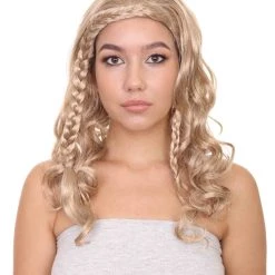 HPO Men's Long Curly Wave Braided Womens Wigs | Traditional Princess Blonde Wig | Premium Breathable Capless Cap