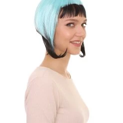 HPO Horror Blue Black Womens Wig | Gothic Black Sky Blue Fancy Halloween Wig | Premium Breathable Capless Cap Men's 14 HPO Horror Blue Black Womens Wig | Gothic Black Sky Blue Fancy Halloween Wig | Premium Breathable Capless Cap Men's
