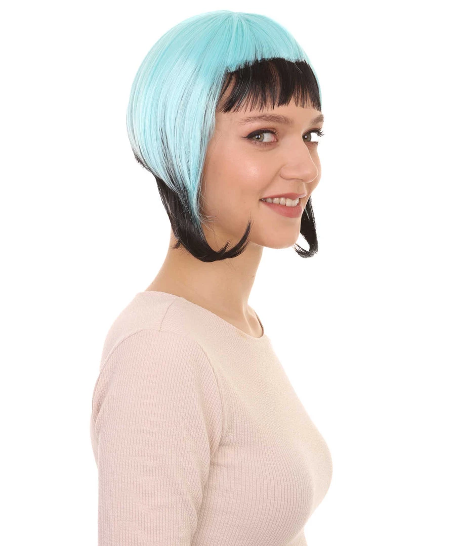 HPO Horror Blue Black Womens Wig | Gothic Black Sky Blue Fancy Halloween Wig | Premium Breathable Capless Cap Men's 6 HPO Horror Blue Black Womens Wig | Gothic Black Sky Blue Fancy Halloween Wig | Premium Breathable Capless Cap Men's