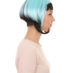 HPO Horror Blue Black Womens Wig | Gothic Black Sky Blue Fancy Halloween Wig | Premium Breathable Capless Cap Men's 13 HPO Horror Blue Black Womens Wig | Gothic Black Sky Blue Fancy Halloween Wig | Premium Breathable Capless Cap Men's