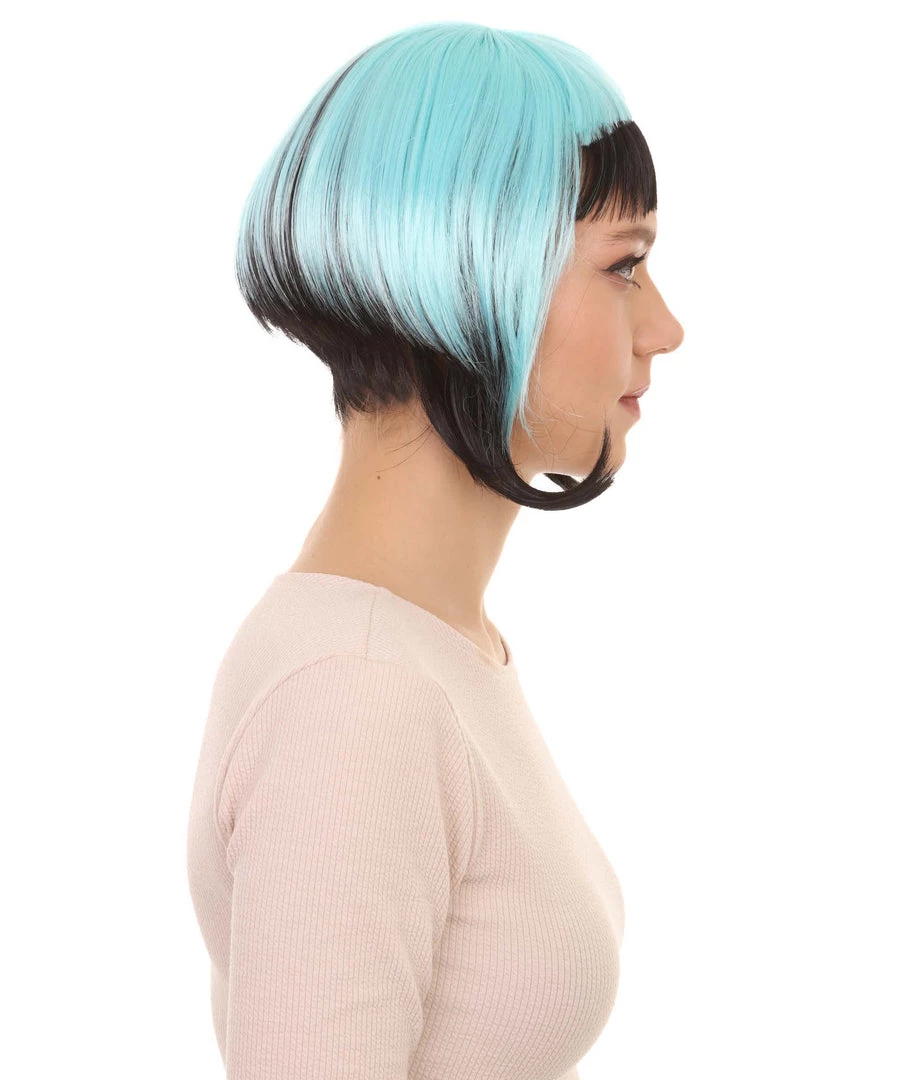 HPO Horror Blue Black Womens Wig | Gothic Black Sky Blue Fancy Halloween Wig | Premium Breathable Capless Cap Men's 5 HPO Horror Blue Black Womens Wig | Gothic Black Sky Blue Fancy Halloween Wig | Premium Breathable Capless Cap Men's