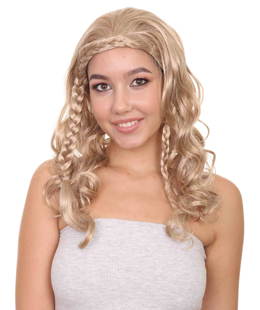 HPO Men's Long Curly Wave Braided Womens Wigs | Traditional Princess Blonde Wig | Premium Breathable Capless Cap 1 HPO Men's Long Curly Wave Braided Womens Wigs | Traditional Princess Blonde Wig | Premium Breathable Capless Cap
