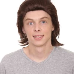 HPO Men's 80s Disco Men Wig | Brown Old Styled Cosplay Halloween Wig | Premium Breathable Capless Cap