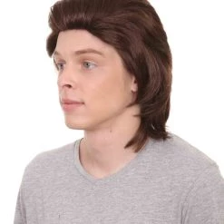 HPO Men's 80s Disco Men Wig | Brown Old Styled Cosplay Halloween Wig | Premium Breathable Capless Cap