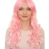 HPO Women's Womens Long Wavy Wig | Pink Fashion Wigs | Premium Breathable Capless Cap