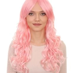 HPO Women's Womens Long Wavy Wig | Pink Fashion Wigs | Premium Breathable Capless Cap