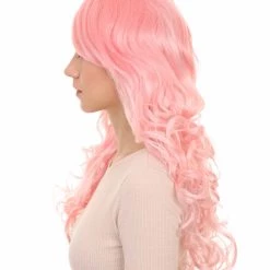 HPO Women's Womens Long Wavy Wig | Pink Fashion Wigs | Premium Breathable Capless Cap