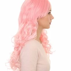 HPO Women's Womens Long Wavy Wig | Pink Fashion Wigs | Premium Breathable Capless Cap