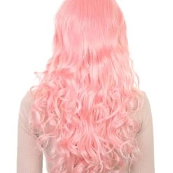 HPO Women's Womens Long Wavy Wig | Pink Fashion Wigs | Premium Breathable Capless Cap