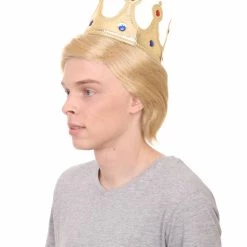 HPO President II Mens Wig W/ Golden Jeweled Crown | Blonde Wig | Premium Breathable Capless Cap