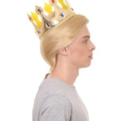 HPO President II Mens Wig W/ Golden Jeweled Crown | Blonde Wig | Premium Breathable Capless Cap