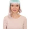 HPO Womens Blue White Ombre Doll Bob Wig | Ombre Fashion Wigs | Premium Breathable Capless Cap