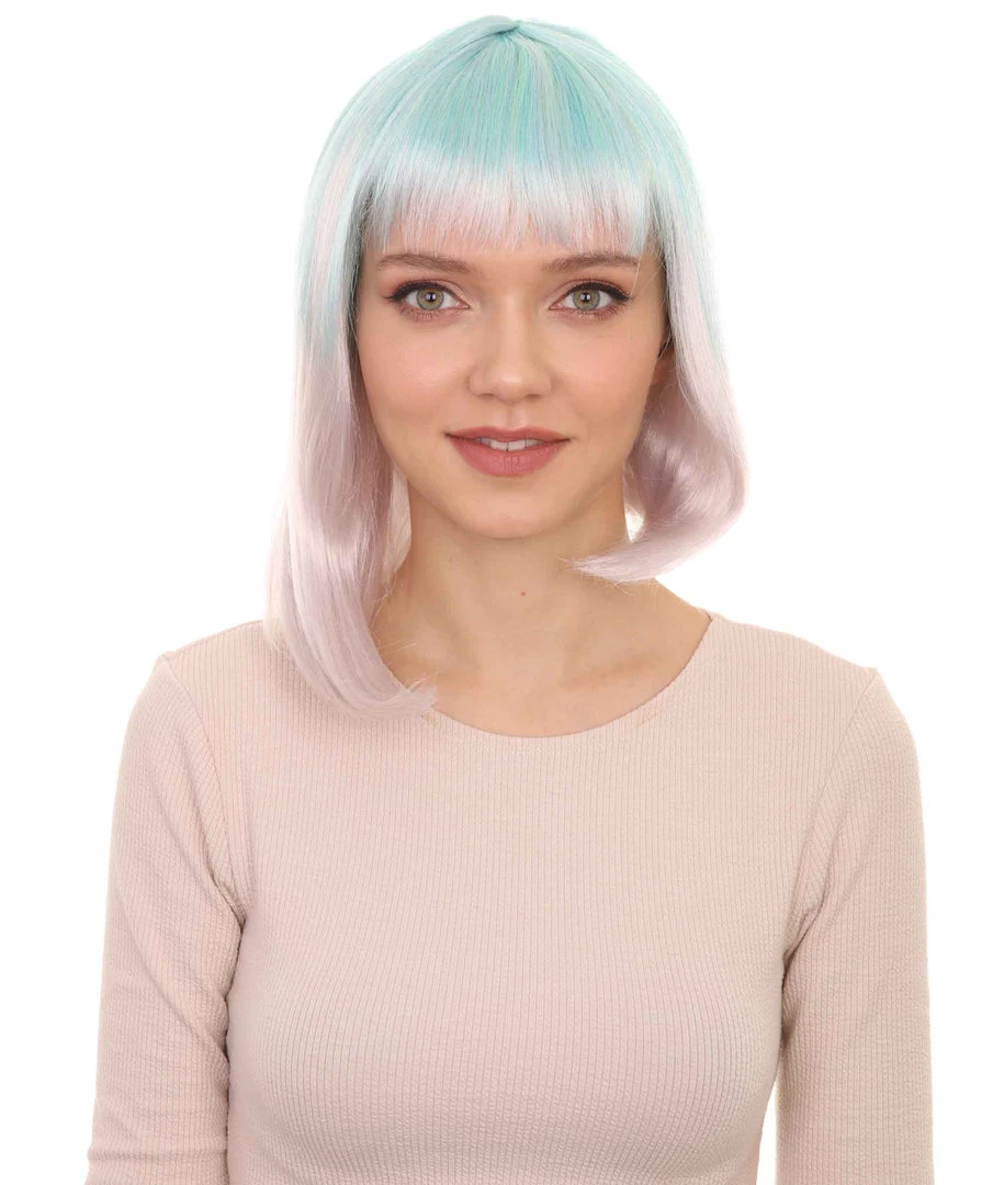 HPO Womens Blue White Ombre Doll Bob Wig | Ombre Fashion Wigs | Premium Breathable Capless Cap 1 HPO Womens Blue White Ombre Doll Bob Wig | Ombre Fashion Wigs | Premium Breathable Capless Cap