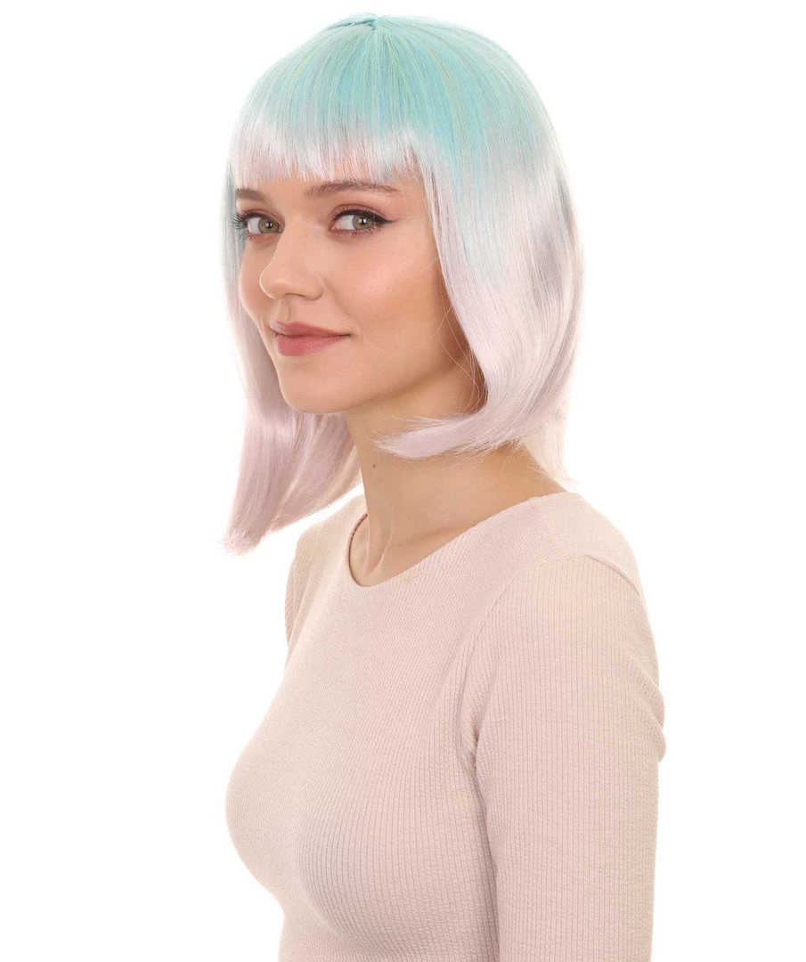 HPO Womens Blue White Ombre Doll Bob Wig | Ombre Fashion Wigs | Premium Breathable Capless Cap 2 HPO Womens Blue White Ombre Doll Bob Wig | Ombre Fashion Wigs | Premium Breathable Capless Cap