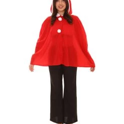 HPO Adult Women's Mrs Santa Claus Hooded Cape Costume | Red Christmas Costume