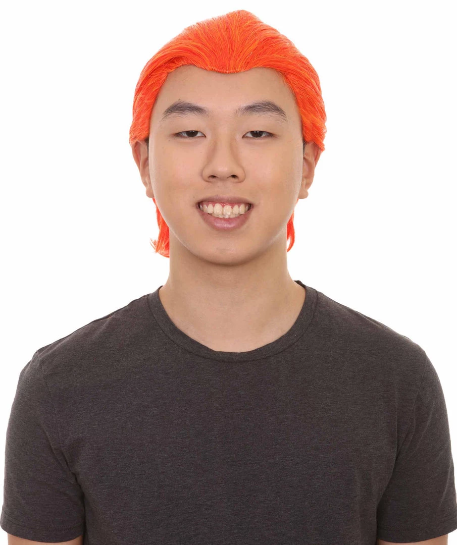 HPO Men's All Back Orange Mens Wig | Cosplay Halloween Wig | Premium Breathable Capless Cap 2 HPO Men's All Back Orange Mens Wig | Cosplay Halloween Wig | Premium Breathable Capless Cap