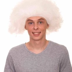 HPO Men's Crazy Professor Mens Wig | White Jumbo Afro Wig | Premium Breathable Capless Cap