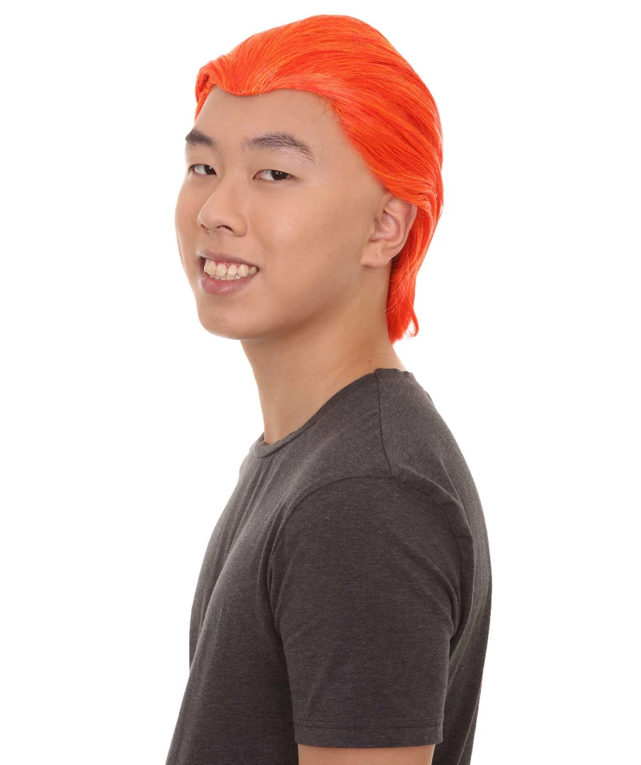 HPO Men's All Back Orange Mens Wig | Cosplay Halloween Wig | Premium Breathable Capless Cap 1 HPO Men's All Back Orange Mens Wig | Cosplay Halloween Wig | Premium Breathable Capless Cap