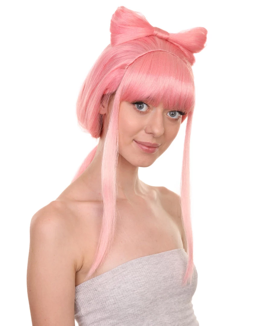 Adult Women's 24" Inch Long Length Halloween Ponytail Bow Rapper Costume Wig, Synthetic Soft Fiber Hair, Capless Cap Ventilation Design For Easy Comfort | HPO 6 Adult Women's 24" Inch Long Length Halloween Ponytail Bow Rapper Costume Wig, Synthetic Soft Fiber Hair, Capless Cap Ventilation Design For Easy Comfort | HPO