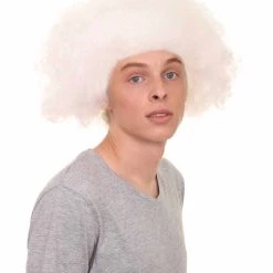 HPO Men's Crazy Professor Mens Wig | White Jumbo Afro Wig | Premium Breathable Capless Cap