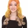 HPO Two-Tone Long Wavy Orange Womens Wig | Sexy Cosplay Party Halloween Wig | Premium Breathable Capless Cap Women's