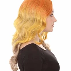 HPO Two-Tone Long Wavy Orange Womens Wig | Sexy Cosplay Party Halloween Wig | Premium Breathable Capless Cap Women's