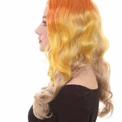 HPO Two-Tone Long Wavy Orange Womens Wig | Sexy Cosplay Party Halloween Wig | Premium Breathable Capless Cap Women's