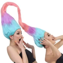 HPO Women Twin Trolls Style Wig | Multicolor Cosplay Wig | Premium Breathable Capless Cap Men's