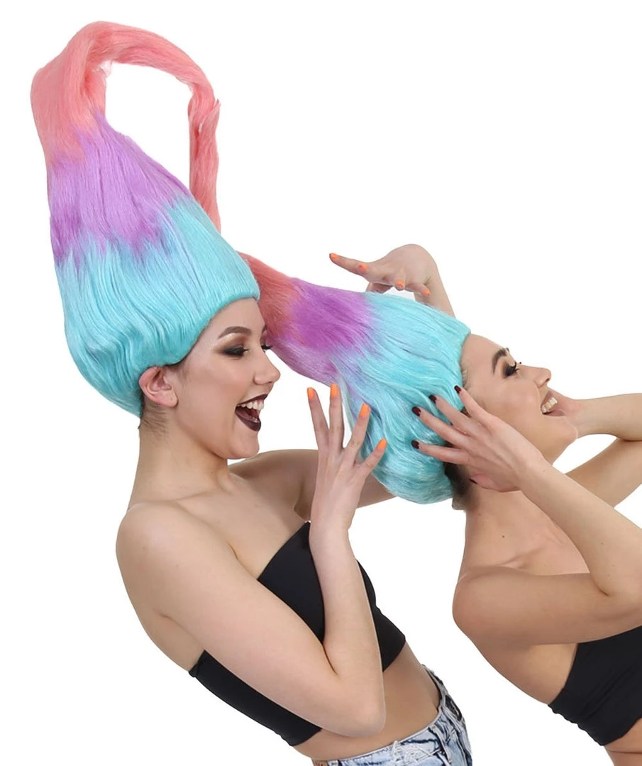 HPO Twin Troll Wig Set | 2 Detachable Rainbow Troll Wigs | Premium Breathable Halloween Wigs For 2 3 HPO Twin Troll Wig Set | 2 Detachable Rainbow Troll Wigs | Premium Breathable Halloween Wigs For 2