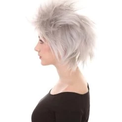 HPO Men's 80S Adult Women Rock Style Wig | Grey Cosplay Halloween Wig | Premium Breathable Capless Cap