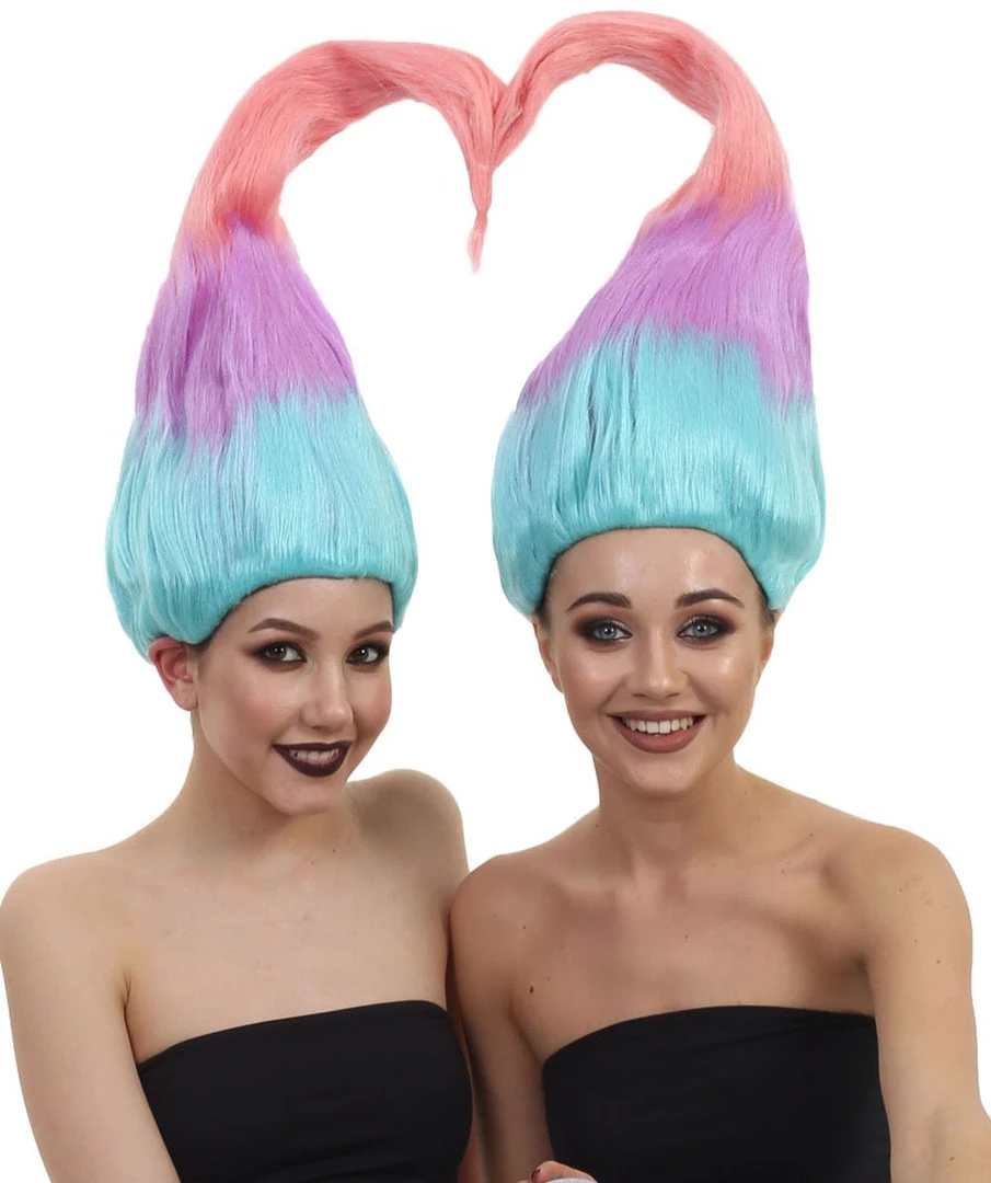 HPO Twin Troll Wig Set | 2 Detachable Rainbow Troll Wigs | Premium Breathable Halloween Wigs For 2 2 HPO Twin Troll Wig Set | 2 Detachable Rainbow Troll Wigs | Premium Breathable Halloween Wigs For 2