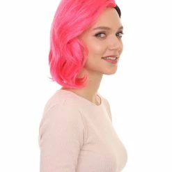 HPO Womens 80s Rave Punk Wig | Pink And Black Rock & Disco Wigs | Premium Breathable Capless Cap