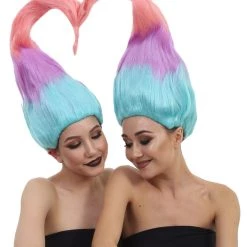 HPO Women Twin Trolls Style Wig | Multicolor Cosplay Wig | Premium Breathable Capless Cap Men's