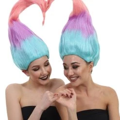 HPO Women Twin Trolls Style Wig | Multicolor Cosplay Wig | Premium Breathable Capless Cap Men's