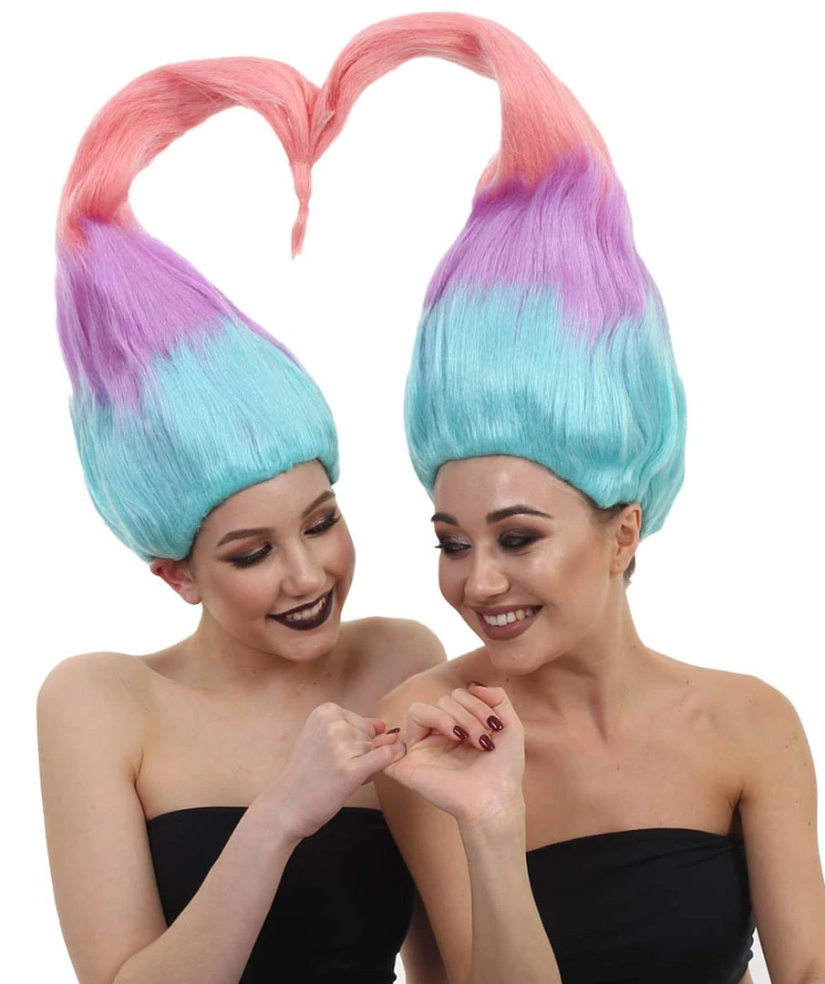 HPO Twin Troll Wig Set | 2 Detachable Rainbow Troll Wigs | Premium Breathable Halloween Wigs For 2 5 HPO Twin Troll Wig Set | 2 Detachable Rainbow Troll Wigs | Premium Breathable Halloween Wigs For 2