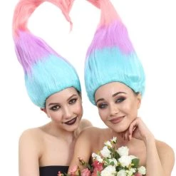 HPO Women Twin Trolls Style Wig | Multicolor Cosplay Wig | Premium Breathable Capless Cap Men's