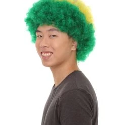 FLAGWIGS Brazil Sport Afro Fun Wig | Jumbo Super Size Green Yellow Blue Wig SALE
