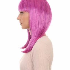 HPO Long Purple Bob Womens Wig | Fancy Party Event Ready Halloween Wig | Premium Breathable Capless Cap Women's