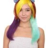 HPO Rainbow Unicorn Womens Wig | Colorful Party Ready Fancy Cosplay Halloween Wig | Premium Breathable Capless Cap Women's